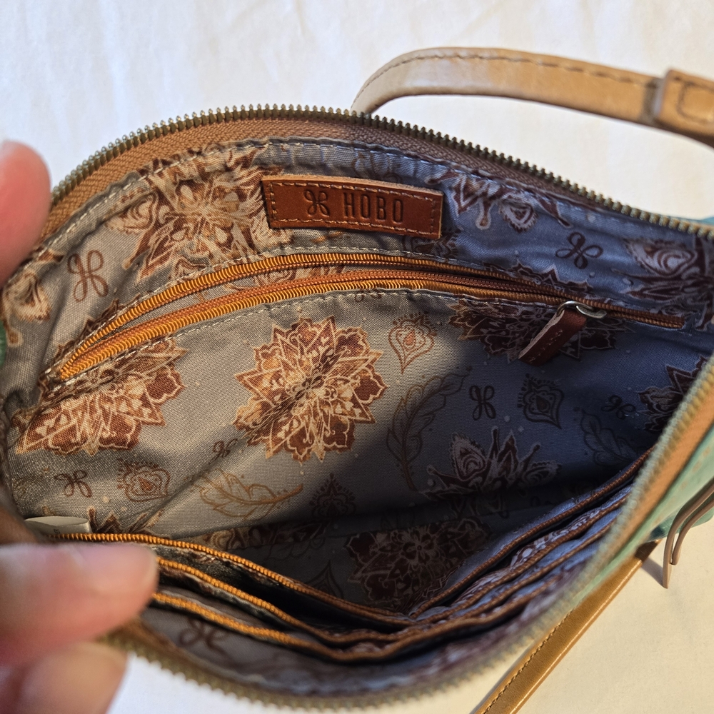 HOBO Teal Leather Crossbody with Tan Strap - Picture 8 of 14